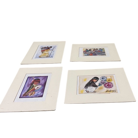 Ted DEGRAZIA Signed Paper Reproduction Native American Children Series Matted - Picture 2 of 6